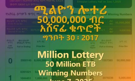 50 Million Birr Lottery (Million Lottery) Ginbot 2017 (Jun 2025) Results & Winning Numbers