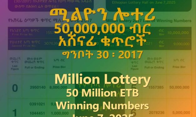 50 Million Birr Lottery (Million Lottery) Ginbot 2017 (Jun 2025) Results & Winning Numbers