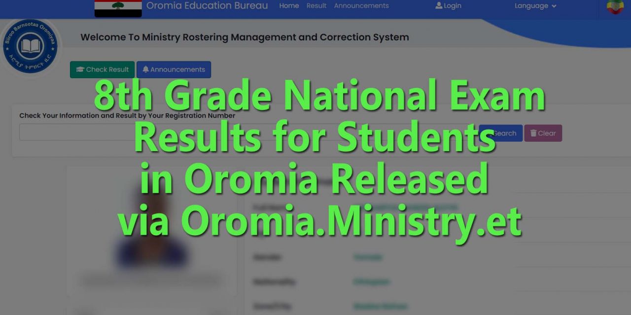 8th Grade National Exam Results for Students in Oromia Released via Oromia.Ministry.et
