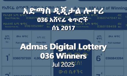 Admas Digital Lottery 036 Sene 2017 (Jul 2025) Results & Winning Numbers