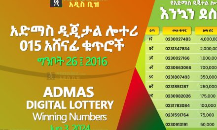 Admas Digital Lottery 023 Ginbot 2016 (Jun 3, 2024) Results & Winning Numbers