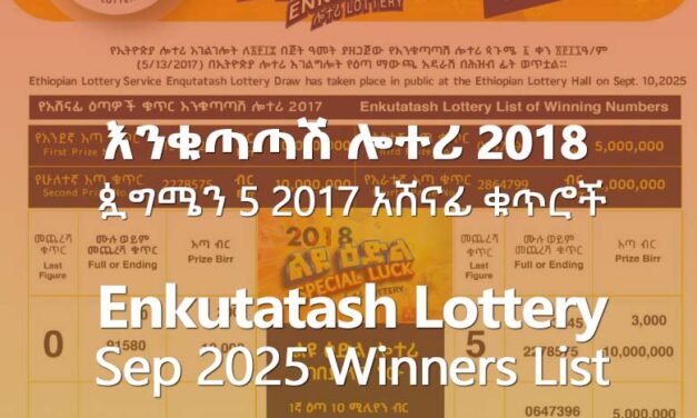 Enkutatash Lottery 2018 (Puagmen 2017) Winners List