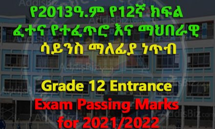 Grade 12 Entrance Exam Passing marks for 2021/2022 released – የ2013ዓ.ም የ12ኛ ክፍል ፈተና ማለፊያ ነጥብ ይፋ ሆነ