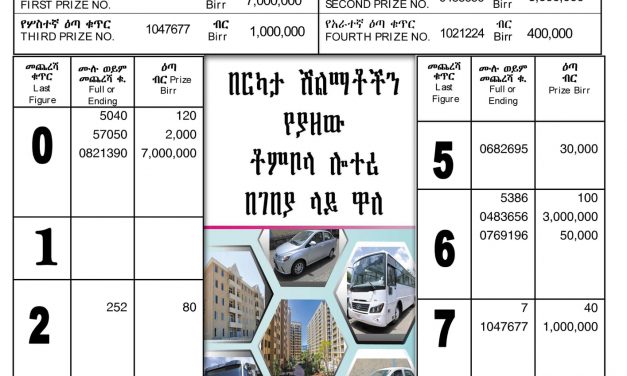 Liyu Lottery (5 million) for May 24, 2021 (ግንቦት 16 ፤ 2013) Winning Numbers
